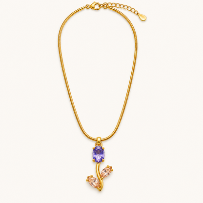TITLIYA Korean Style Gold Tone Purple & Pink Tulip Pendant Necklace