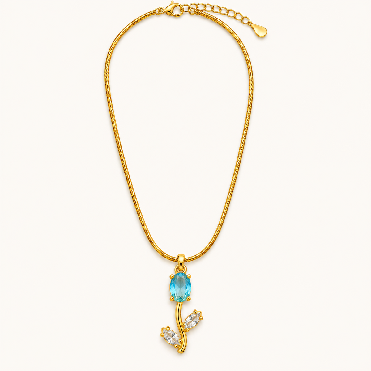 TITLIYA Korean Style Gold Tone Blue & White Tulip Pendant Necklace