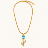 TITLIYA Korean Style Gold Tone Blue & White Tulip Pendant Necklace