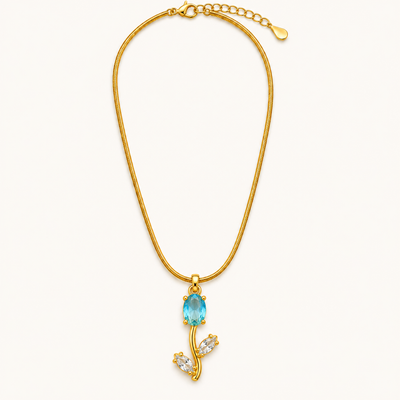 TITLIYA Korean Style Gold Tone Blue & White Tulip Pendant Necklace