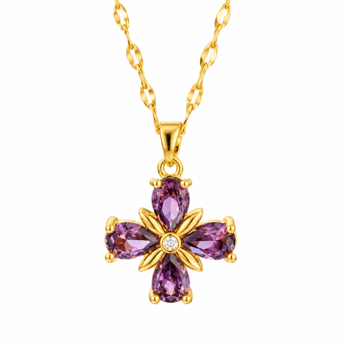 TITLIYA Korean Purple Crystal Flower Pendant Necklace
