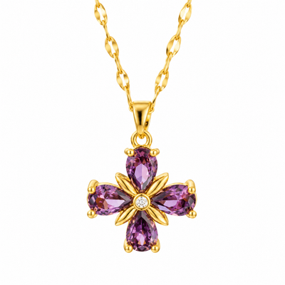 TITLIYA Korean Purple Crystal Flower Pendant Necklace