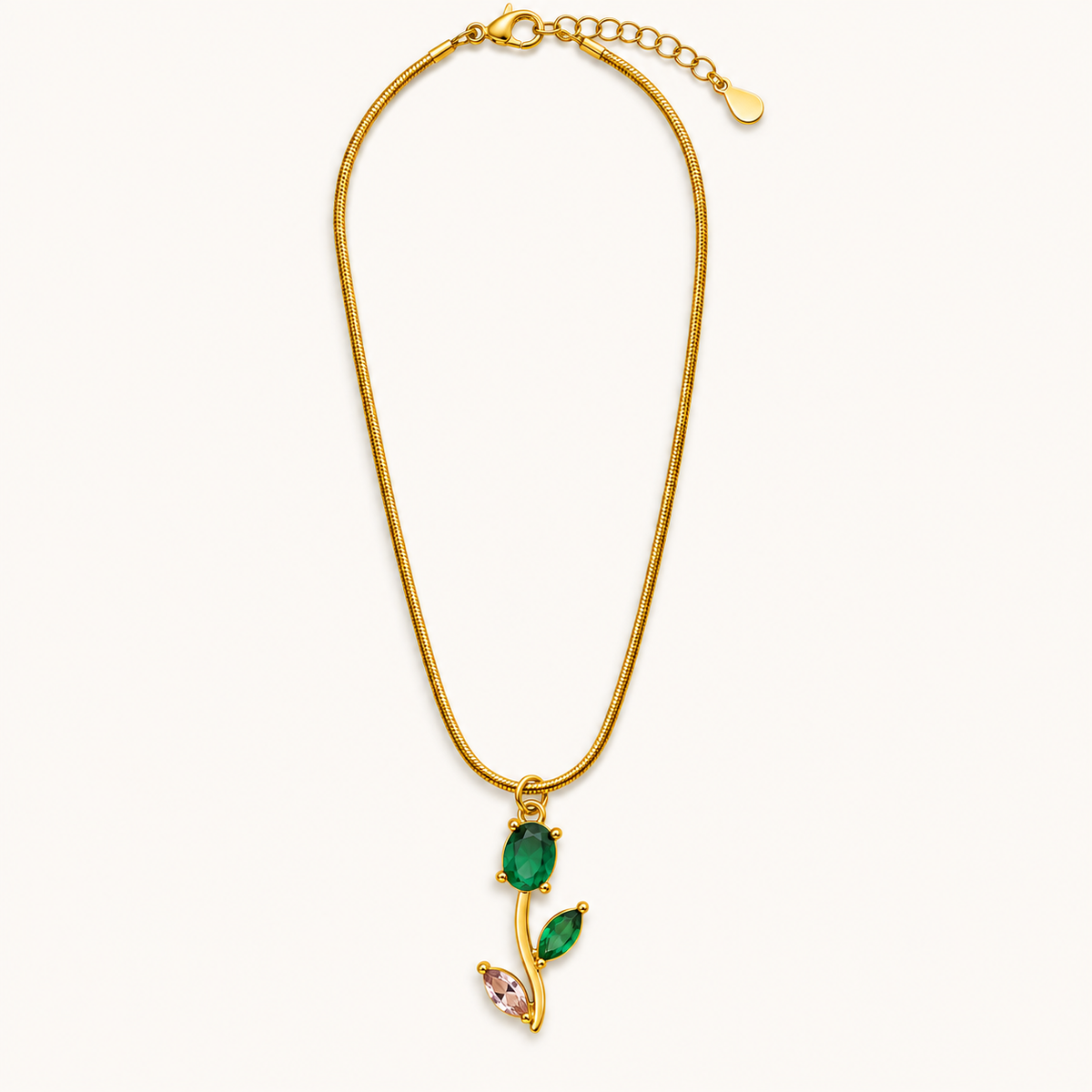 TITLIYA Korean Style Gold Tone Green & Pink Tulip Pendant Necklace
