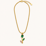 TITLIYA Korean Style Gold Tone Green & Pink Tulip Pendant Necklace
