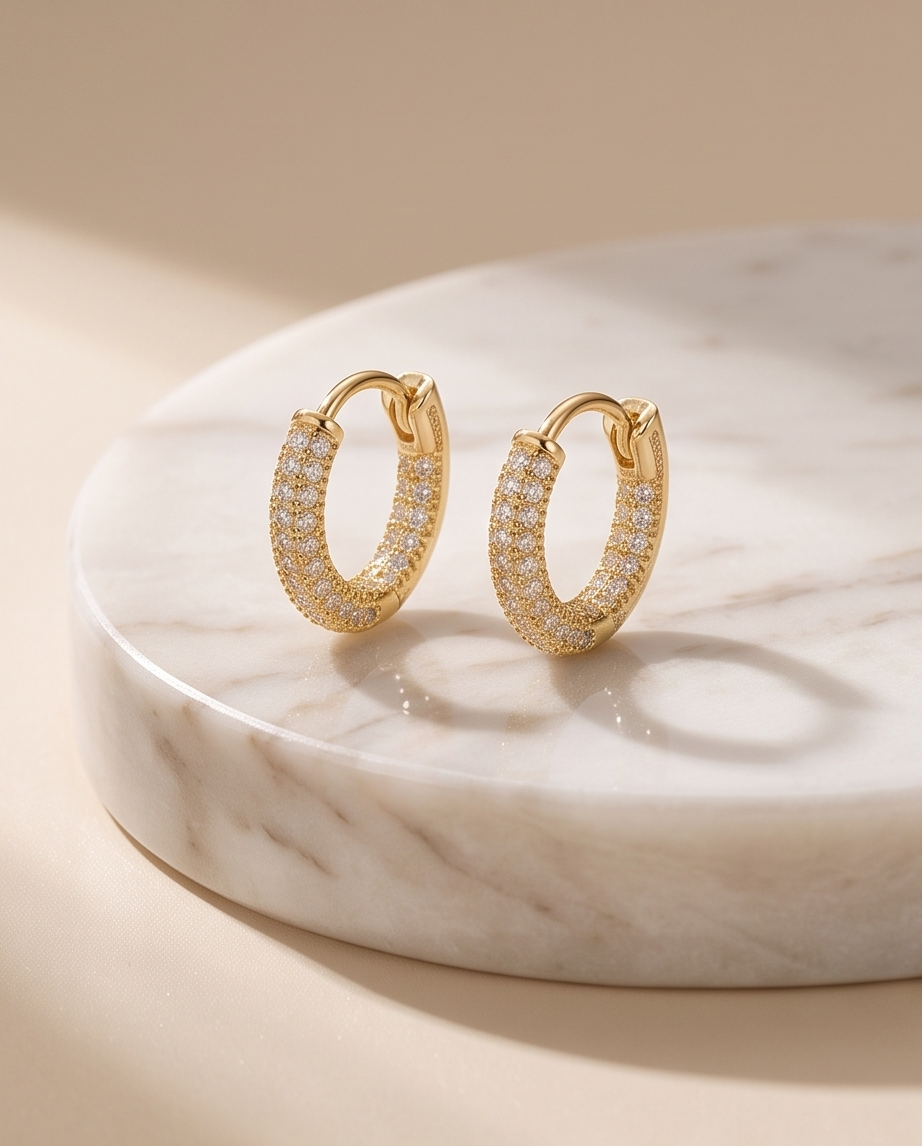 Korean Style Gold Plated Sparkling Hoop Earrings Titliya