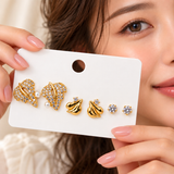 TITLIYA Korean Style Gold-Tone Pearl & Crystal Stud Earrings Set of 3 Pairs for Women