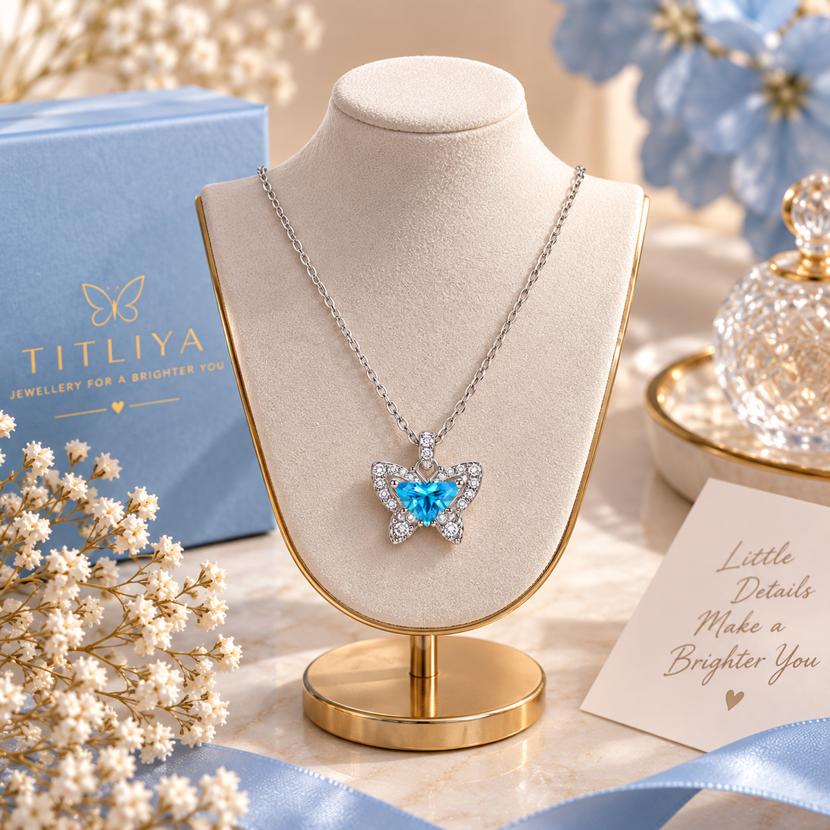TITLIYA Korean Blue Butterfly Pendant Necklace