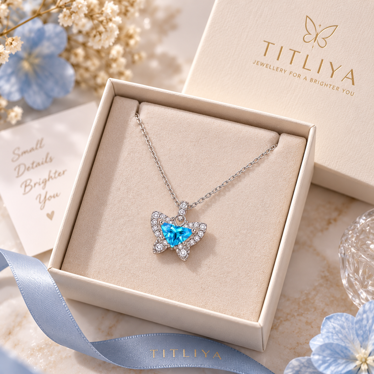 TITLIYA Korean Blue Butterfly Pendant Necklace