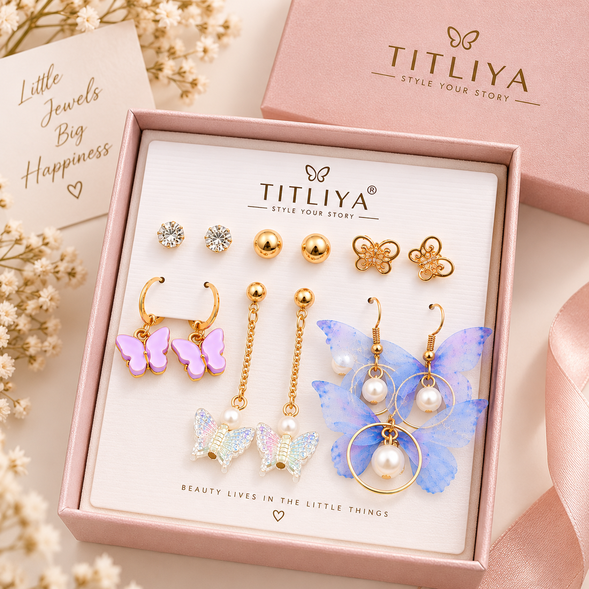 TITLIYA Korean Style Butterfly & Pearl Earrings Set of 6