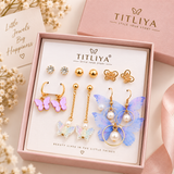 TITLIYA Korean Style Butterfly & Pearl Earrings Set of 6
