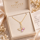 TITLIYA Korean Style Gold Pink Butterfly Crystal Pendant Necklace