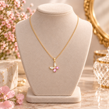 TITLIYA Korean Style Gold Pink Butterfly Crystal Pendant Necklace