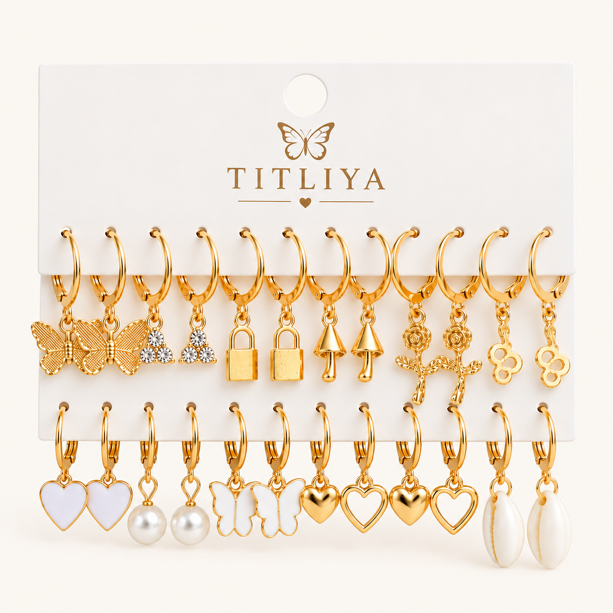 TITLIYA Korean Style Gold Butterfly & Pearl Earrings Combo Set of 12 Pairs