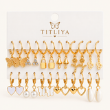 TITLIYA Korean Style Gold Butterfly & Pearl Earrings Combo Set of 12 Pairs