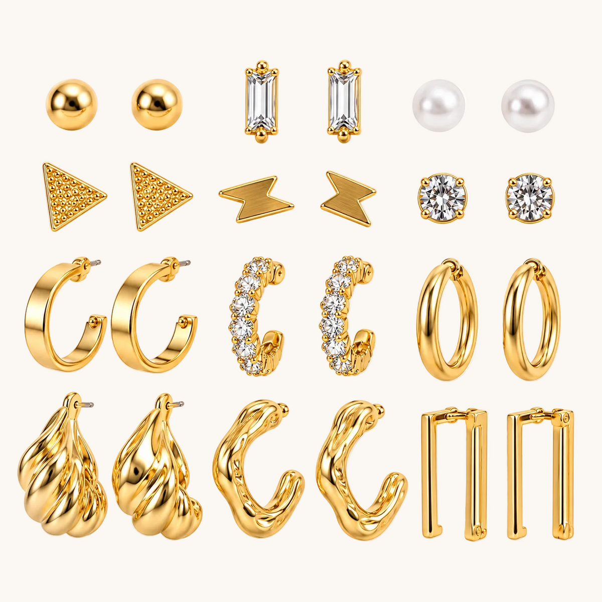 TITLIYA Premium Korean Style Gold-Tone Earrings Set for Women – Pearl, Crystal, Hoop & Geometric Designs