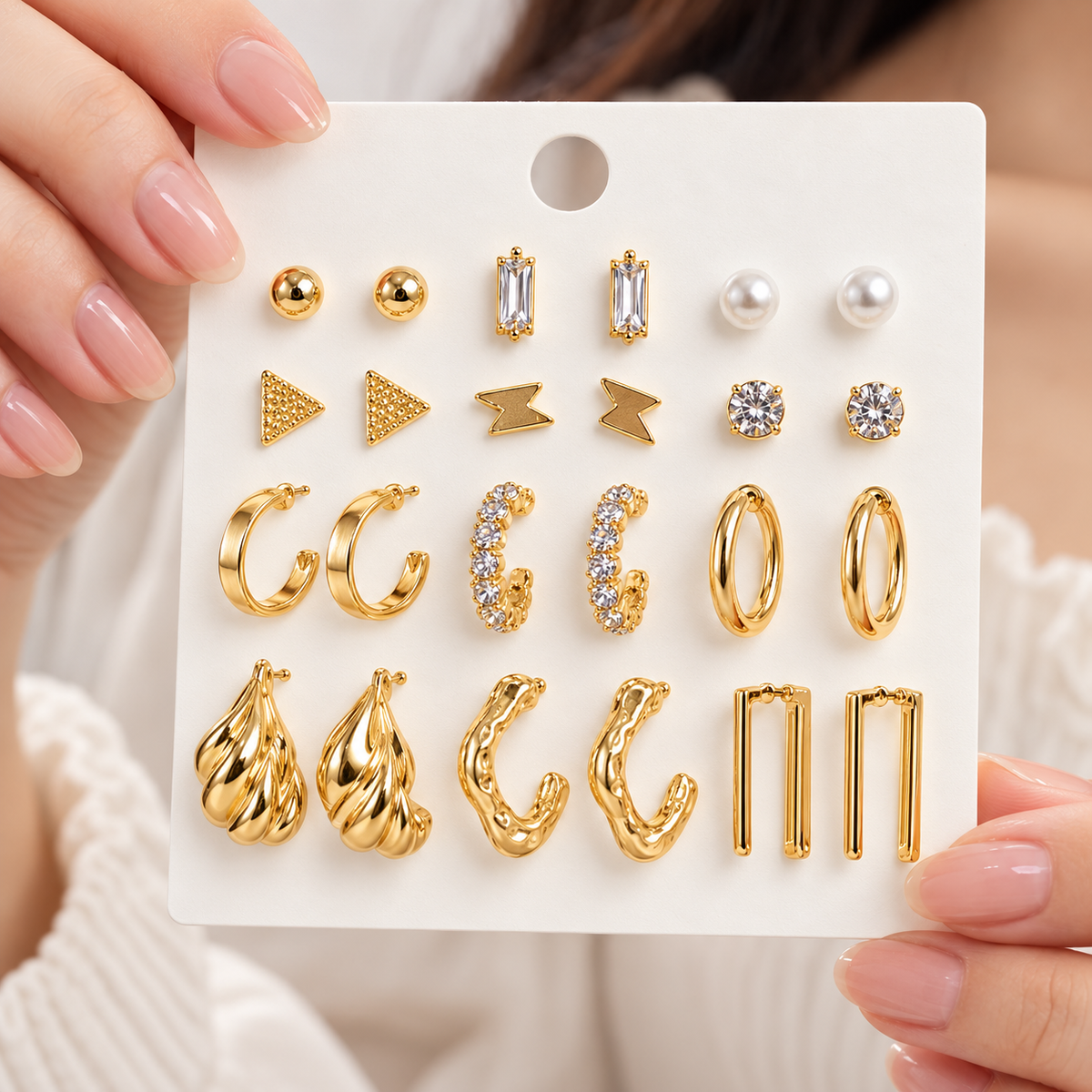 TITLIYA Premium Korean Style Gold-Tone Earrings Set for Women – Pearl, Crystal, Hoop & Geometric Designs
