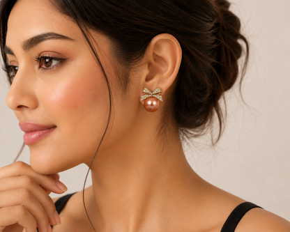 TITLIYA Korean Rose Gold Pearl Bow Earrings