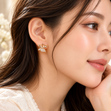 TITLIYA Korean Style Rose Gold-Tone Floral &amp; Butterfly Stud Earrings Set of 3 Pairs for Women