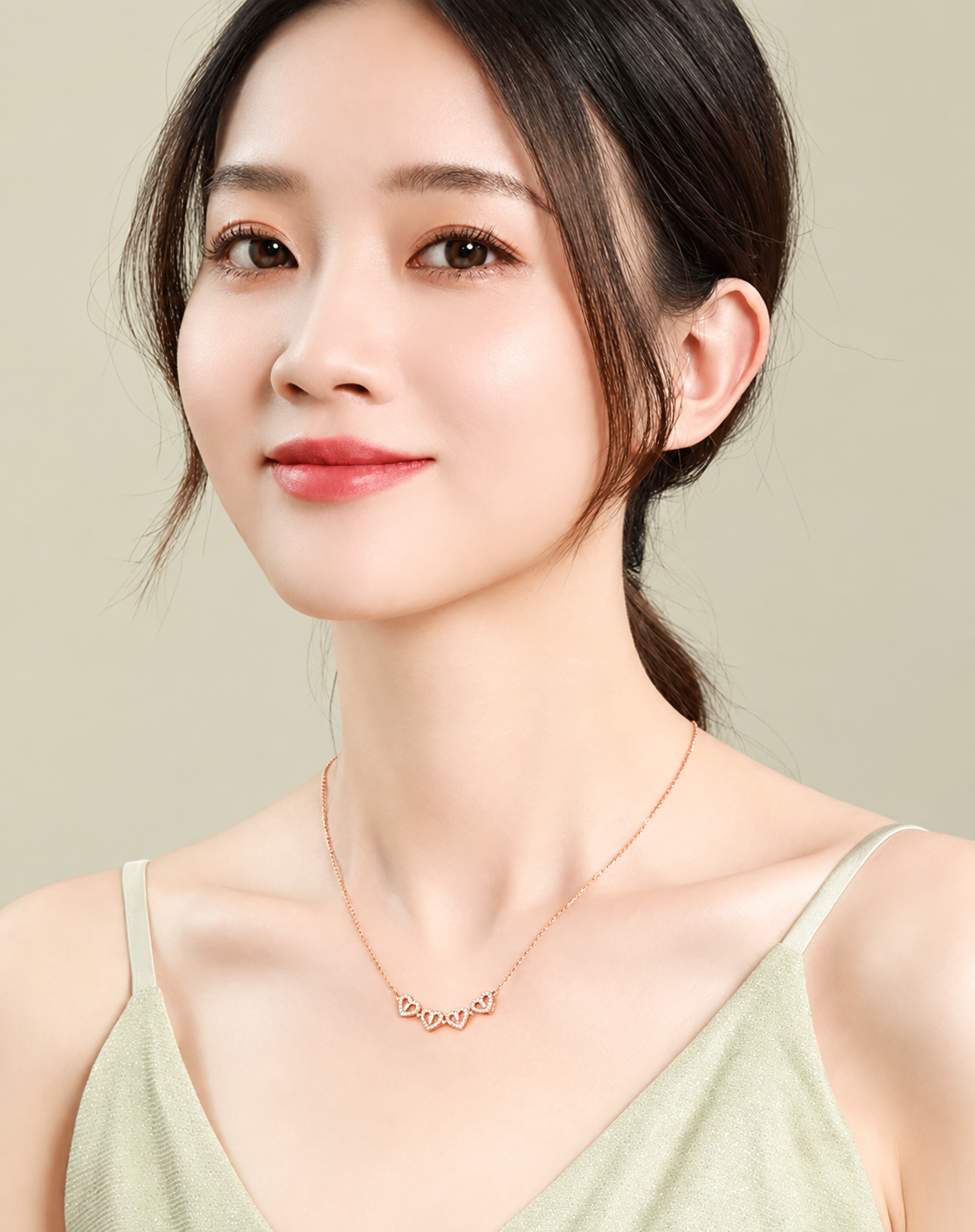 TITLIYA Korean Rose Gold Four Heart Pendant Necklace for Women