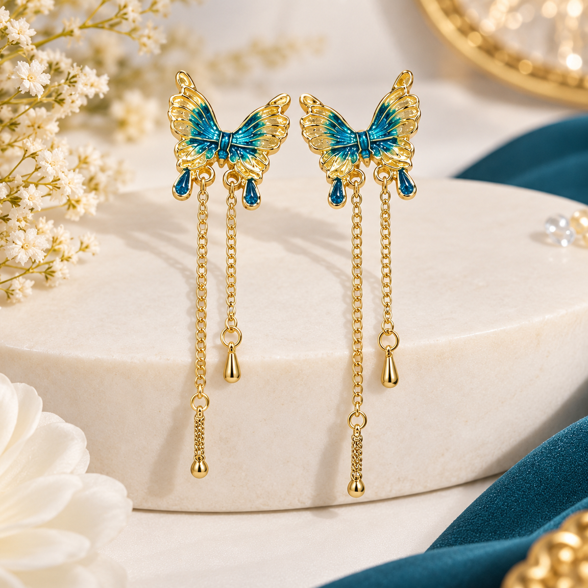 TITLIYA Blue Butterfly Drop Earrings (Ocean Hue)