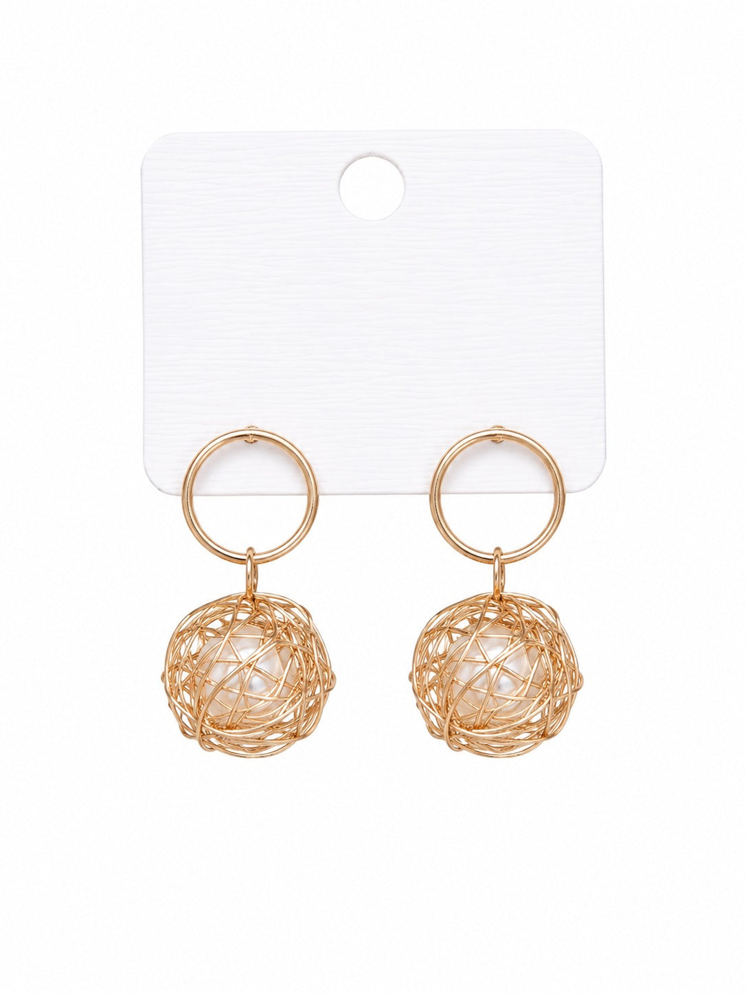 Pearl Wire Ball Hoop Drop Earrings