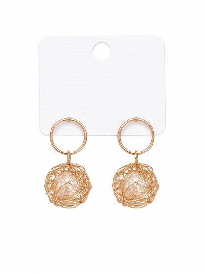 Pearl Wire Ball Hoop Drop Earrings