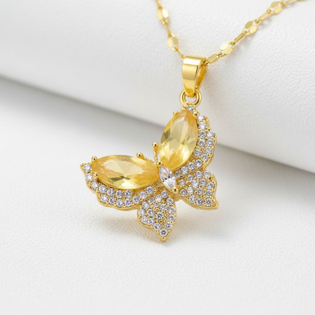 Gold-Toned Butterfly Pendant Necklace Titliya