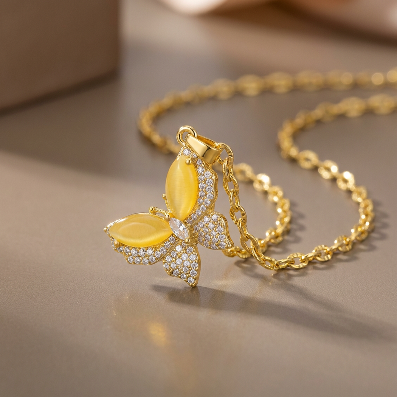 Gold-Toned Butterfly Pendant Necklace