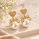 TITLIYA Korean Pearl Earrings Combo Set of 4 – Bow, Heart & Crystal Designs