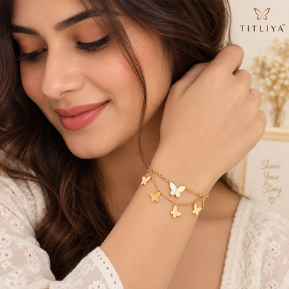 TITLIYA Korean Style Gold Butterfly Charm Bracelet
