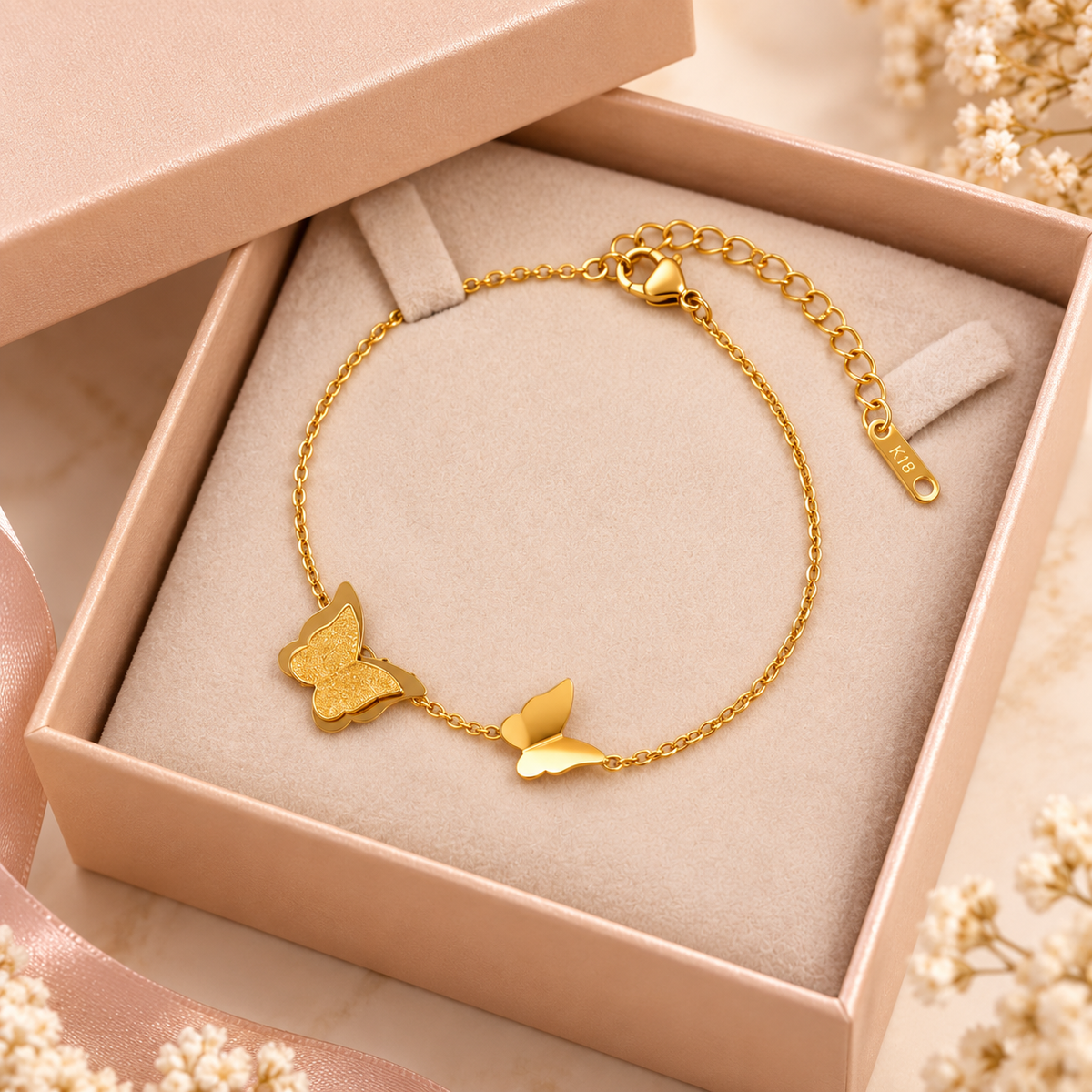 TITLIYA Premium Korean Style Gold Butterfly Charm Bracelet for Women