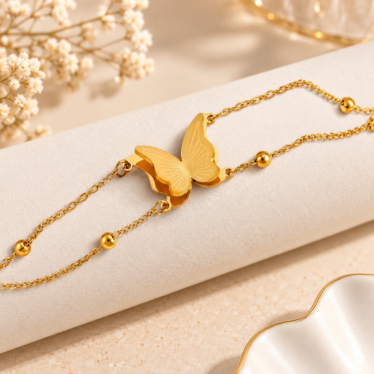 TITLIYA Korean Style Gold Butterfly Double Layer Bracelet