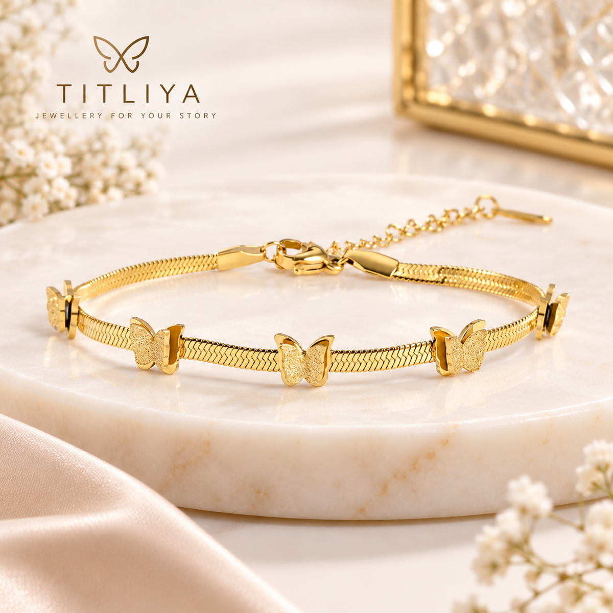 TITLIYA Korean Gold Glitter Butterfly Chain Bracelet