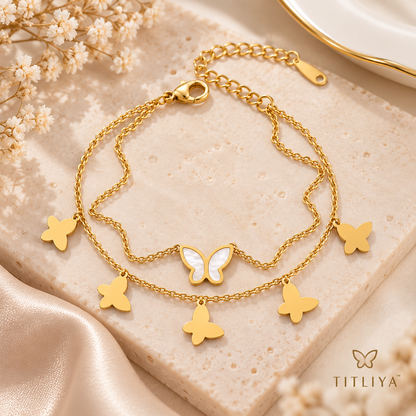 TITLIYA Korean Style Gold Butterfly Charm Bracelet