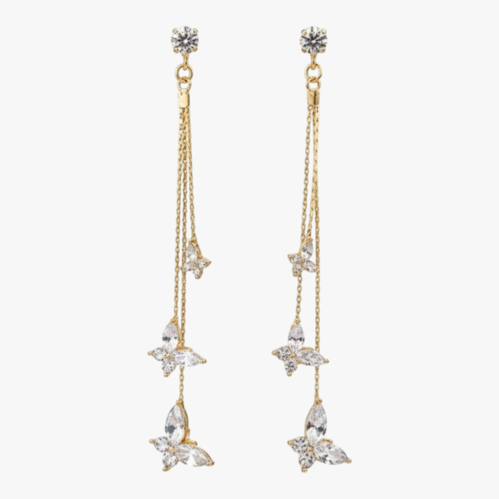 Golden Tassel Butterfly Drop Earrings Korean Style Titliya