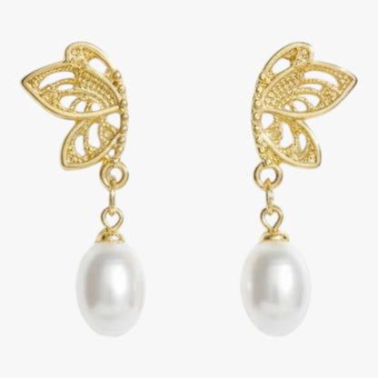 Half Butterfly Pearl Stud Earrings Titliya