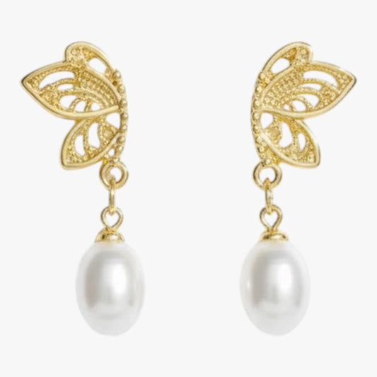 Half Butterfly Pearl Stud Earrings Titliya