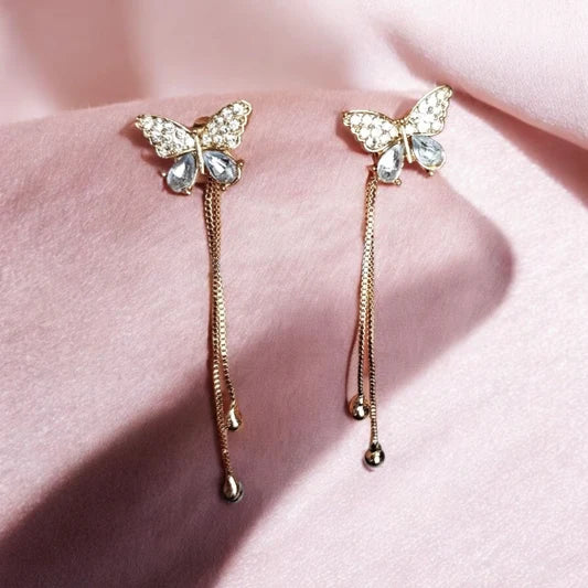 TITLIYA Korean Style Gold Butterfly Crystal Drop Earrings for Women