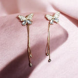 TITLIYA Korean Style Gold Butterfly Crystal Drop Earrings for Women