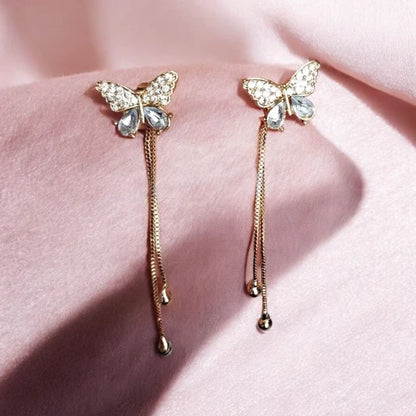 TITLIYA Korean Style Gold Butterfly Crystal Drop Earrings for Women