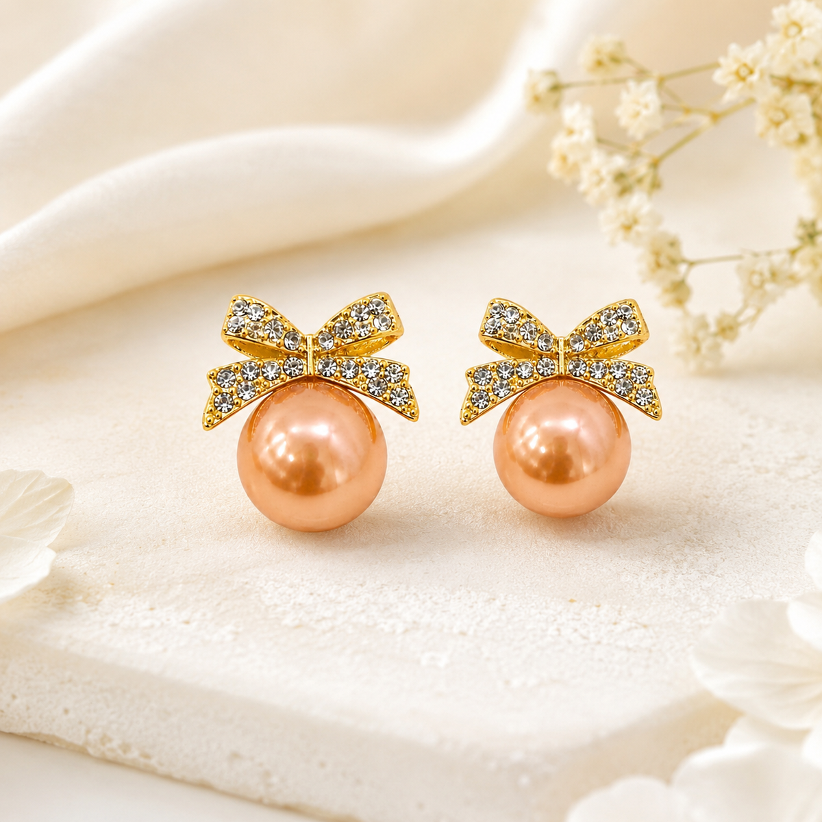 TITLIYA Korean Rose Gold Pearl Bow Earrings