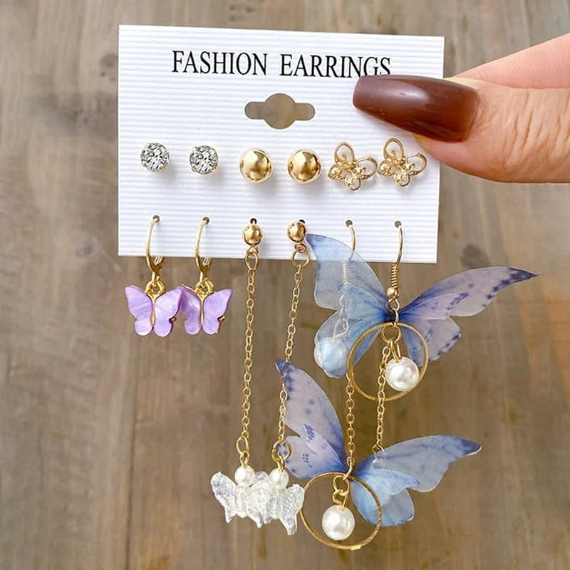 Korean Butterfly Drop Earring set of 6