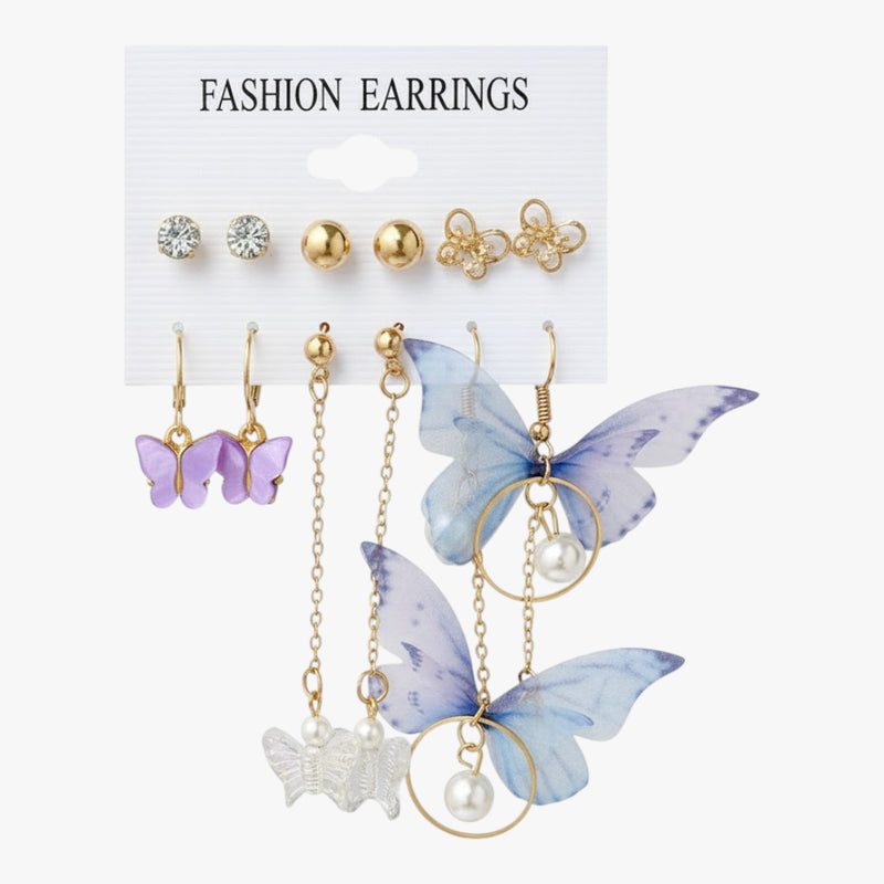 Korean Butterfly Drop Earring set of 6