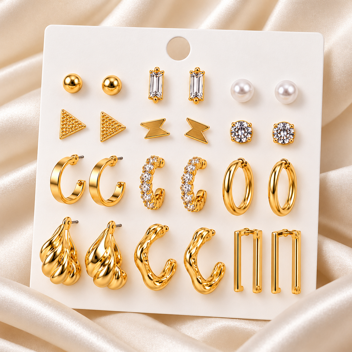 TITLIYA Premium Korean Style Gold-Tone Earrings Set for Women – Pearl, Crystal, Hoop & Geometric Designs