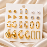 TITLIYA Premium Korean Style Gold-Tone Earrings Set for Women – Pearl, Crystal, Hoop & Geometric Designs
