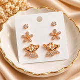 TITLIYA Korean Style Rose Gold-Tone Floral &amp; Butterfly Stud Earrings Set of 3 Pairs for Women