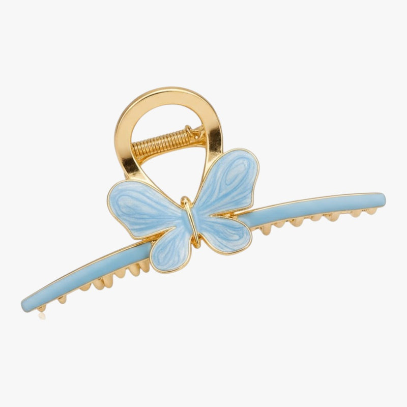 Luxury Blue Butterfly Hair Clip – Gold Metal Grip