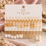 TITLIYA Korean Style Gold Butterfly & Pearl Earrings Combo Set of 12 Pairs
