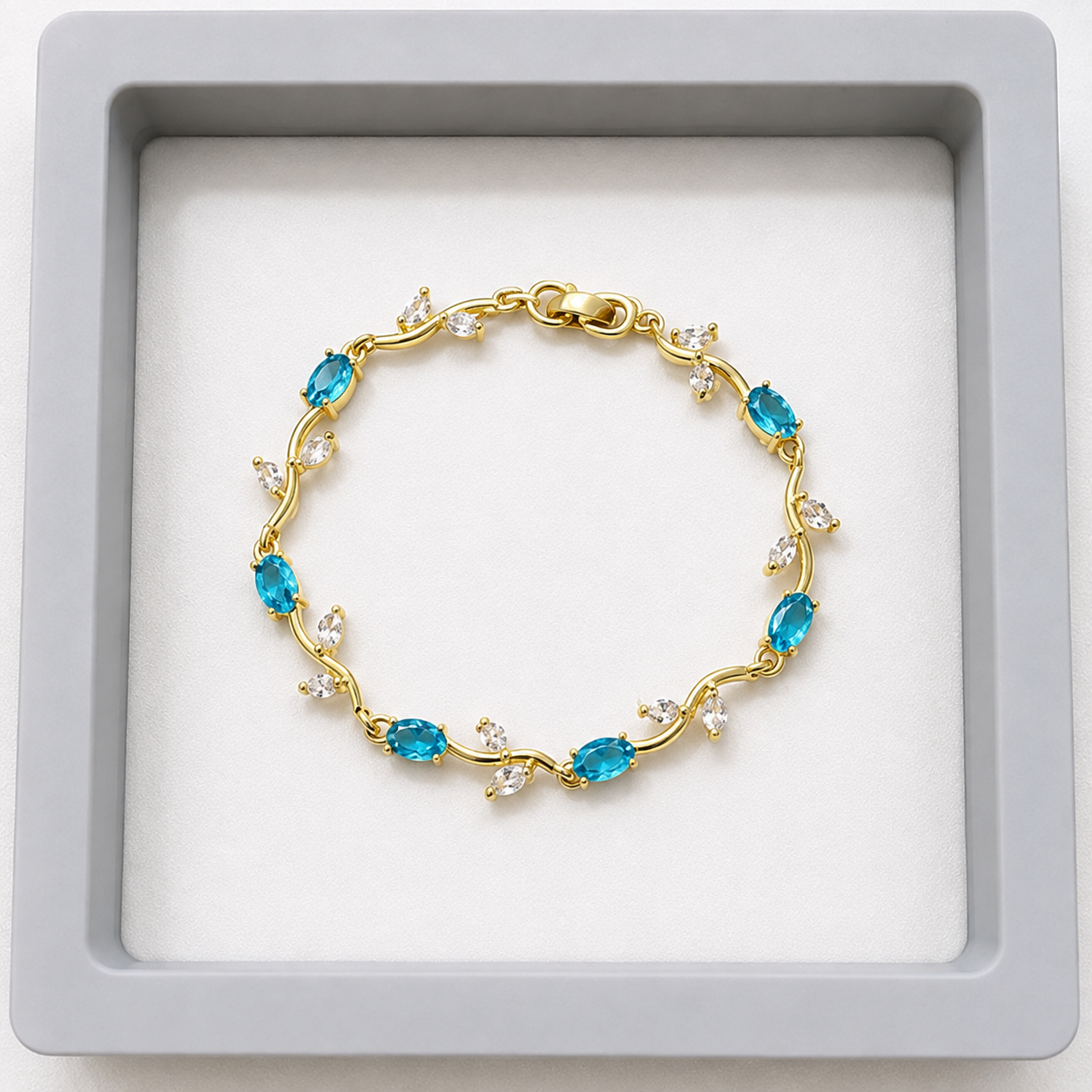 Ocean Blue Crystal Gold-Tone Bracelet for Women | Korean-Inspired Jewellery