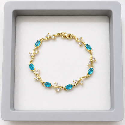 Ocean Blue Crystal Gold-Tone Bracelet for Women | Korean-Inspired Jewellery